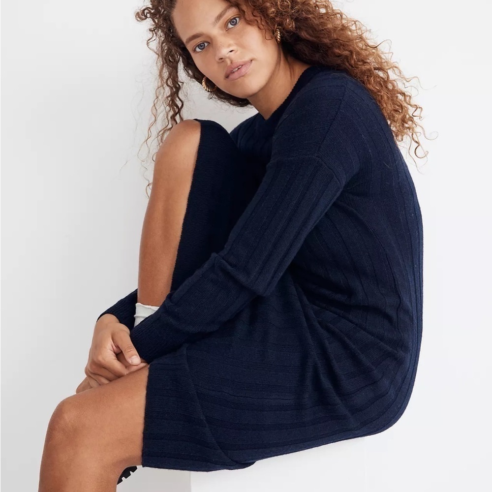 Madewell resourced ribbed midi sweater dress dark indigo blue